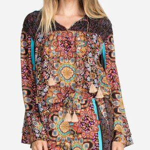Johnny Was Margot Mandala Pure Silk Boho Blouse Multi-Color Size S